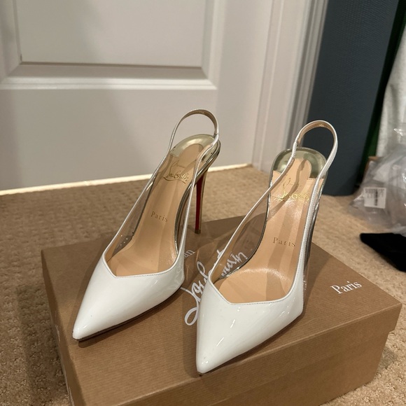 Christian Louboutin White Patent PVC Slingback Heels - Picture 2 of 8
